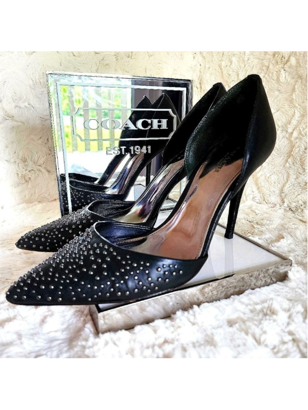 Coach Holmes Studded Leather High Heels Black Sz 8